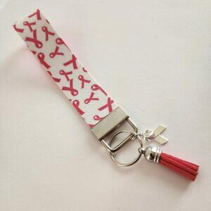 Pink Ribbon Faux Leather Wristlet Keychain